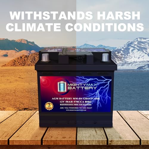 Mighty Max Battery MM-H4 Start and Stop Car BCI Group Size 140R 12V 50 AH, 80RC, 570 CCA Rechargeable AGM Car Battery - style: Group 140R