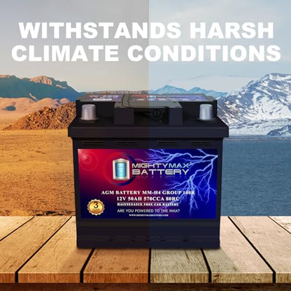 Mighty Max Battery MM-H4 Start and Stop Car BCI Group Size 140R 12V 50 AH, 80RC, 570 CCA Rechargeable AGM Car Battery - style: Group 140R