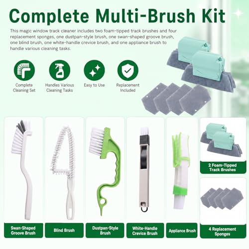 11PCS Detailing Window Track Cleaner,Multi-functional Window Sill Cleaner Tool for for Windows/Door Tracks,Universal Professional Windows Track Cleaning Tools for Home,Car,Truck