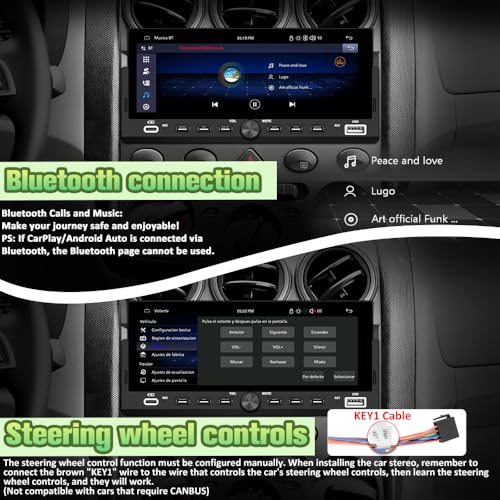 Single Din Radio Car Stereo with Wireless CarPlay & Android Auto | 6.86" IPS Touch Screen, Backup Camera, External Microphone, Bluetooth, SWC, FM, USB, RGB Button Backlighting