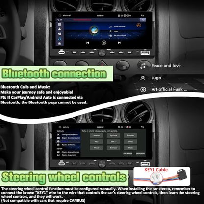 Single Din Radio Car Stereo with Wireless CarPlay & Android Auto | 6.86" IPS Touch Screen, Backup Camera, External Microphone, Bluetooth, SWC, FM, USB, RGB Button Backlighting