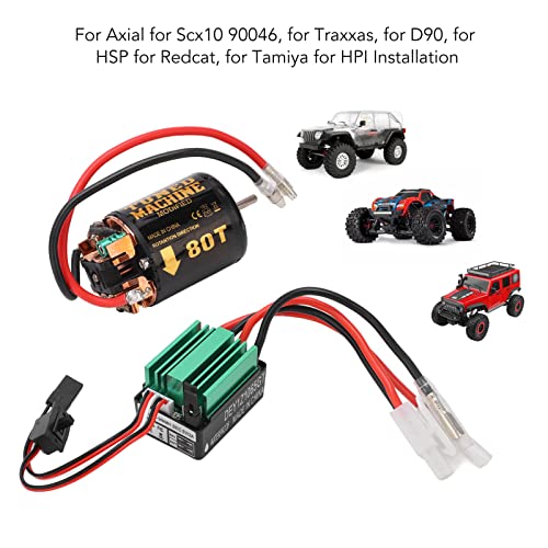 Alomejor Brushed Motor ESC Combo, High Torque 80T 540 Size Motor Green Electronic Speed Controller for RC Hobbyists Off Road Crawling