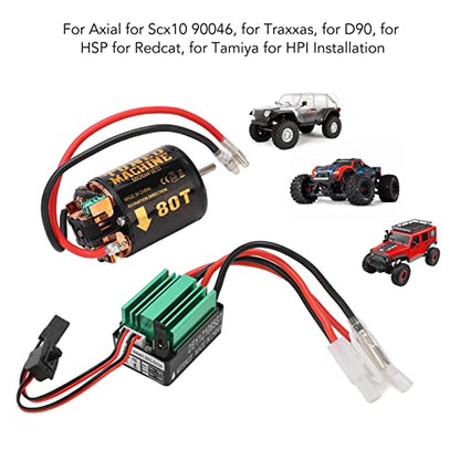 Alomejor Brushed Motor ESC Combo, High Torque 80T 540 Size Motor Green Electronic Speed Controller for RC Hobbyists Off Road Crawling