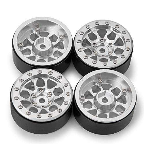 4PCS Metal 1.9" Heavy Duty Beadlock Wheel Rims for 1/10 RC Crawler Axial Scx10 II D90 TRX-4 Tamiya CC01 D110 (Silver) - color: Silver
