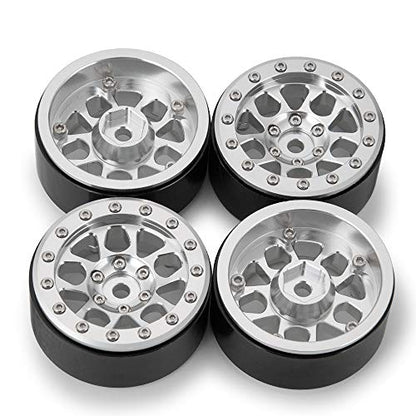 4PCS Metal 1.9" Heavy Duty Beadlock Wheel Rims for 1/10 RC Crawler Axial Scx10 II D90 TRX-4 Tamiya CC01 D110 (Silver) - color: Silver