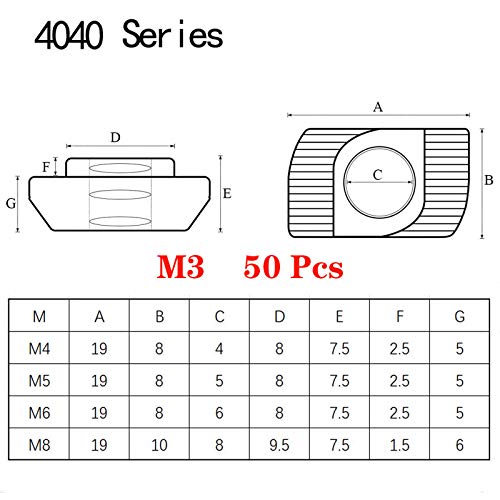 50pcs 4040 Series M3 Thread T Nuts Hammer Head Fastener Nut Sliding T-Nut,Nickel Plated Carbon Steel Nut for 40 Series Aluminum Extrusion Profile T Slot 8mm (4040 Series M3) - size: 4040 Series M3