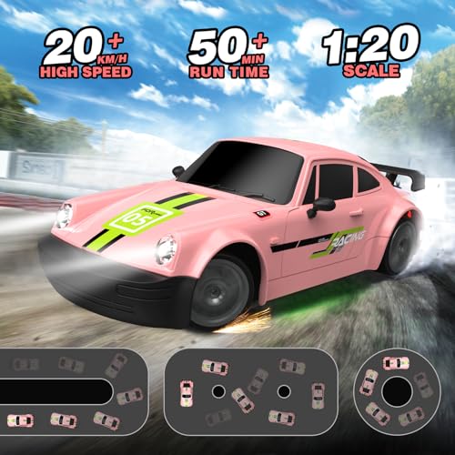 Remote Control Car 1:20 RC Drift Car 2.4GHz 4WD 20KM/H | RC Cars Vehicle with LED Lights Drifting Tire 2Pcs Rechargeable Batteries Toy Cars for Adults Boys Girls (pink) - color: Pink