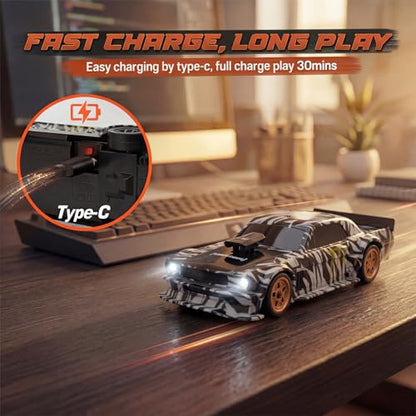 [2026 Upgrade 1/43 Mini RC Drift Car with Gyroscope, 4WD RTR | Gyro Mini Drift RC Car, 1/43 RC Drift Car Toys for Kids Ages 8-14, Birthday Gifts for Boys Girls, 2 Tire Sets, 8 Cones - color: Camouflage