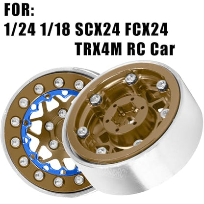 for 1/24 1/18 SCX24 FCX24 TRX4M RC Crawler Car,1.3" RC Tires Wheel Rim,Aluminum RC Truck Tires Wheels Rims,1.3 Beadlock Wheel Rims Heavy Duty Rim (4PCS) Brown - color: 1.3-rim-brown&blue