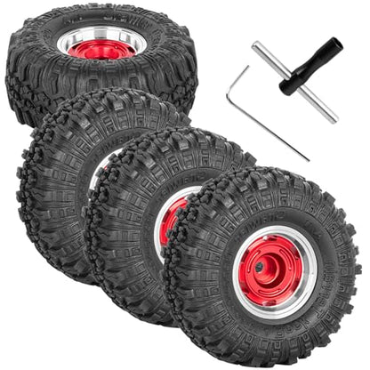 RC 1.0 Beadlock Wheel Tires Set Aluminium Alloy Wheel Tires&Wheels Rims for 1/24 1/18 SCX24 Trx4m RC Crawler Car,RC Wheels and Tires,4PCS（Red - color: Red - (Rc Wheels Tires)
