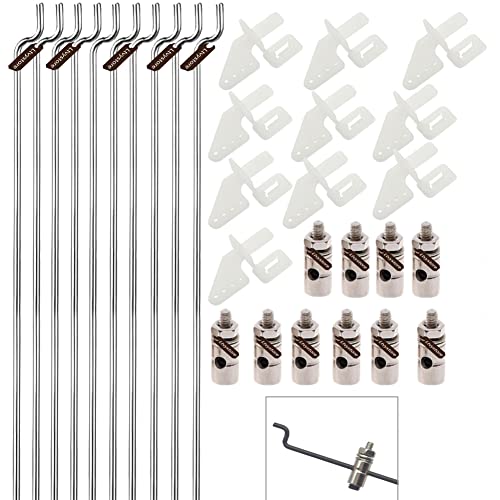 10Pcs 1.5 x 450mm Z Push Rods Parts & 10Pcs Adjustable Pushrod Connector Linkage Stopper 1.8mm & 10Pcs Nylon Control Horns 21x10 mm Compatible for RC Airplane Plane Boat Replacement