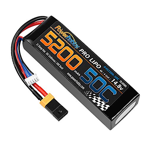 Powerhobby 4s 14.8v 5200mah 50c Lipo Battery w XT60 Plug + Adapter : Compatible with Traxxas Maxx