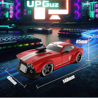KM3299 RC Drift Car with Gyro Stabilization and LED Lights | 1:32 Scale High-Speed 4WD Mini Electric Remote Control Drift Vehicle, 30 km/h, RC Vehicle Gift for Adult - color: Red