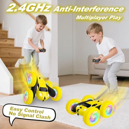 Remote Control Car, Outdoor Toys RC Cars for Kids Ages 6-12, 4WD Double Sided Stunt Vehicle with Upgraded USB-C Modular Batteries, 5 6 7 8 9 10+ Year Old Boy Birthday Yellow - color: Yellow