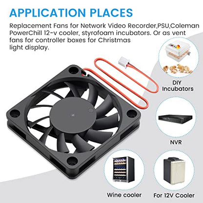 Wathai 60mm x 10mm 12V 2Pin DC Brushless Exhaust Cooling Fan 12 Volt for Small Replacement Cooler 2 Pack