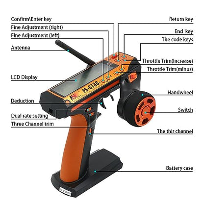 Flysky FS-GT3C RC Transmitter with FS-GR3E Receiver, 2.4GHz 3 Channel LCD Remote Controller and Receiver for RC Car Boat (Orange)
