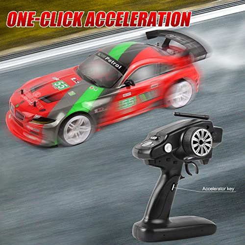 RC Truck 70km / H High-Speed Drift Racing 2.4G 4WD Electric RC Vehicle RC Flat Running Drift Rally Racing Rubber TPR Tire RC Car Gift Replacement Tires, 2 Batteries
