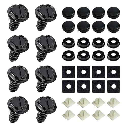 deemars License Plate Screw Kit, 8 Sets Stainless Anti Theft License Plate Screws, Anti-Rattle & Rust-Proof Bolts for Securing License Plates Frames or Covers on Cars, Trucks, SUVs - color: Black-K5