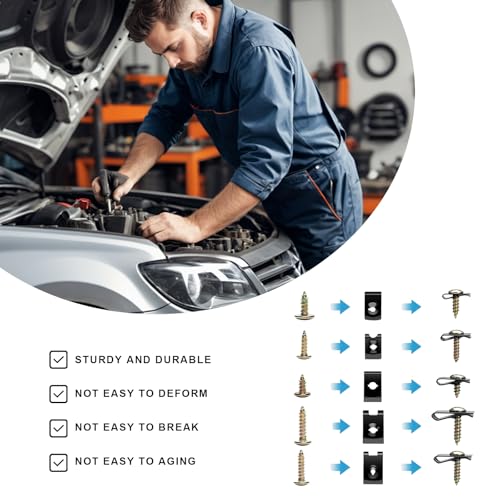 170PCS Car U-Clip and Screw Assortment Kit, 9 Sizes Auto Body Panel Screws U Nuts Replacement, Rustproof Metal Fasteners Automotive Repair Parts for Dash Door Panel Interior