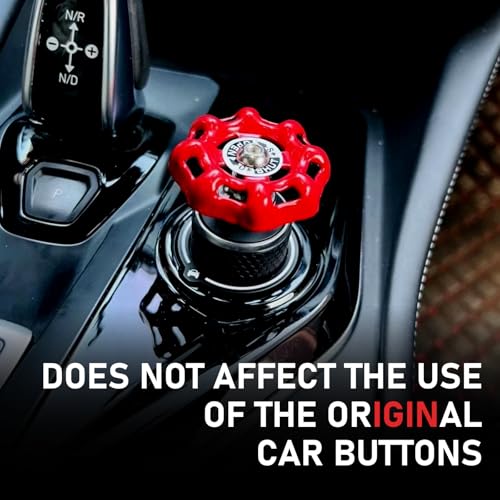 Car Rotary Knob Decor, Metal Retro Valve Handwheel One Click Start Decor Trim, Self-Adhesive Engine Start Stop Knob Protector, Universal for Most Cars (Red)