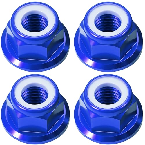 4Pcs M4 Flange Nuts Aluminum, M4-0.7mm Hex Flange Nylon Insert Lock Nuts for 1/10 Scale RC Car Traxxas Slash 4x4 2WD Stampede VXL Rustler VXL HPI Redcat Axial Racing Truck Buggy Crawler Wheels - color: Blue, size: 4Pcs