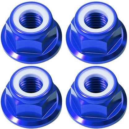 4Pcs M4 Flange Nuts Aluminum, M4-0.7mm Hex Flange Nylon Insert Lock Nuts for 1/10 Scale RC Car Traxxas Slash 4x4 2WD Stampede VXL Rustler VXL HPI Redcat Axial Racing Truck Buggy Crawler Wheels - color: Blue, size: 4Pcs
