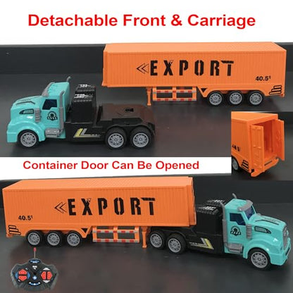 Remote Control Semi Truck Toy for Kids - 14" Mini Container Truck with 2 Rechargeable Batteries,1:48 Carrier Van Transport Car, RC Semi Trucks and Trailer with Lights, Great Gift for Kids Boys Girls