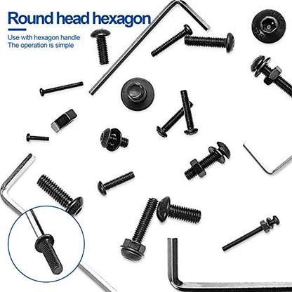 NINDEJIN M5 M4 M3 M2 Hex Socket Head Button Screw Bolts Nuts and Washer Assortment Kit, 1060PCS Small Metric Screws with 4PCS Allen Wrenches, Black Machine Screws Set 12.9 Carbon Steeel | Carbon Steel, Good Rust Resistance, Oxidation Resistance, Socket Sc