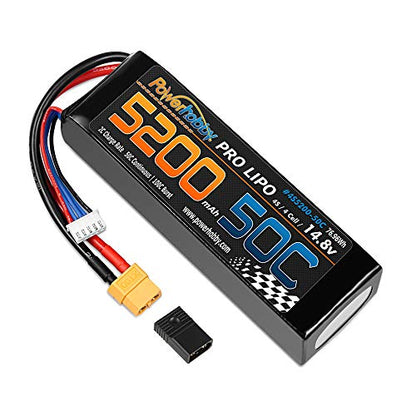 Powerhobby 4s 14.8v 5200mah 50c Lipo Battery w XT60 Plug + Adapter : Compatible with Traxxas Maxx