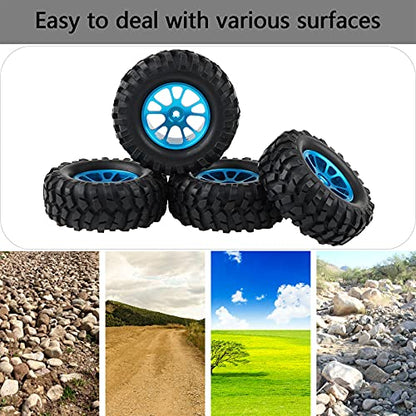 Blue Aluminum 12mm Wheel Rim & 96mm Crawler Tires, Pack of 4 | Lock Nuts Included, For 1:10 RC Rock Crawler Truck, Compatible with Tamiya CC01 F350, Compatible with RC4WD D90 TF2 - color: Blue