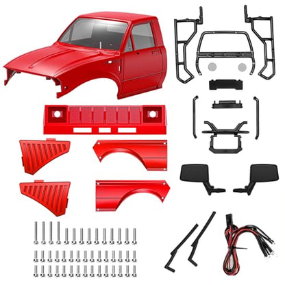 1/24 Pickup Truck Hard Body with Rear Cage Frame Wheelbase 133mm for 1/24 RC Crawler Axial SCX24 Bronco/Wrangler/C10/Base Camp Shell Upgrade (Red) - color: Red