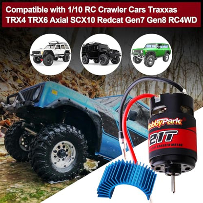 Hobbypark 21T Motor 550 Brushed Motors w/Heatsink for 1/10 RC Crawler Car Traxxas TRX4 TRX6 Axial SCX10 II III Redcat Gen7 Gen8 RC4WD - size: 21T