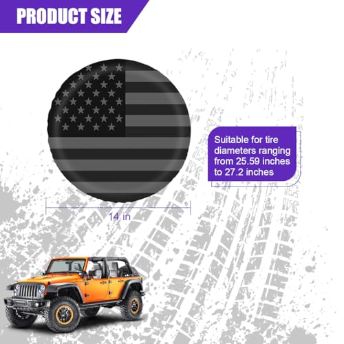 Car Spare Tire Cover, 14Inch Dustproof Waterproof American USA Flag Vehicle Spare Wheel Protectors, All Around Soft Auto Tough Tire Storage Protection, Universal for SUV RV Truck (Black/Gray) - size: 14Inch Black Gray Flag