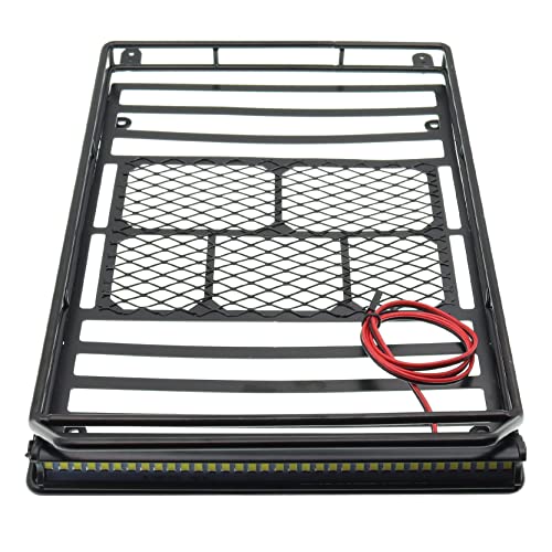 Metal Luggage Carrier Roof Rack with LED Light Bar Compatible with Axial SCX10 Traxxas TRX-4 RC4WD CC01 D90 1/10 RC Crawler Car（245mm X 150mm）