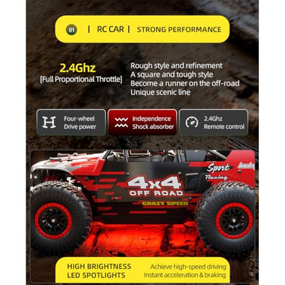 1/20 Brushless 4X4 RC Rock Crawlers for Adults, SG202-MAX Off-Road Remote Control Monster Truck with LED Lights & Metal Chassis, All Terrain High Speed RC Car Gift - color: Red, size: Brushless Version