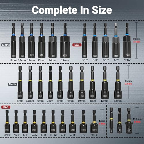 80-Piece Magnetic Impact Nut Driver Set, SAE/Metric Nut Driver Set, Socket Adapters, Wing Nut Driver, Bit Holder, Universal Sockets, Quick Release Extension, Power Bits, 1/4'' Quick Change - size: 80-Piece Magnetic Impact Nut Driver Set
