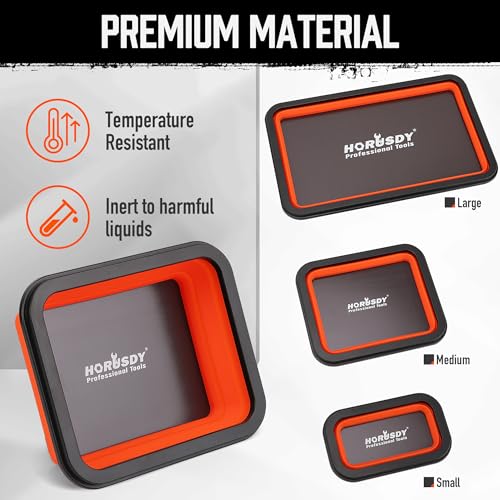 HORUSDY 3-Piece Magnetic Parts Tray Set, Tool Trays for Storage Organizer Screw, Bolts, Washers, Nuts and Small Tools. Tool Gifts for Men, Orange and Black - style: 3-Piece Magnetic Tray - Collapsible Red