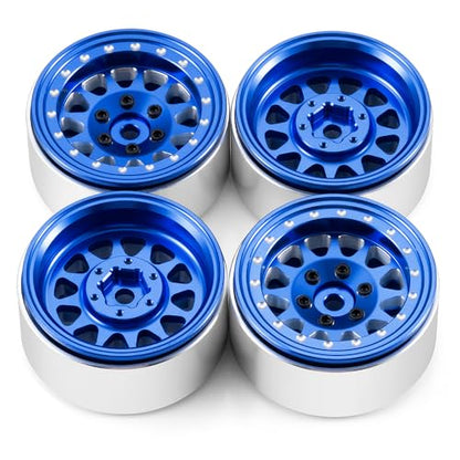 RCLIONS Aluminium 1.3" RC Beadlock Wheel Hub Rims for 1/24 1/18 TRX4M AXIAL SCX24 RC Crawler Car Upgrade Parts (Blue) - color: Blue