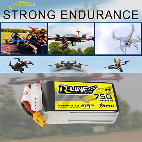 TATTU R-Line 3S Lipo Battery Pack 750mAh 11.1V 95C with XT30 Plug for FPV Racing Quadcopter from Size 100 to 180