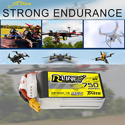 TATTU R-Line 3S Lipo Battery Pack 750mAh 11.1V 95C with XT30 Plug for FPV Racing Quadcopter from Size 100 to 180