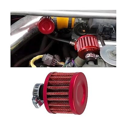 BESULEN Air Intake Filter Breather, 0.47 inch Universal Cold Air Filter, 12mm Car Turbo Vent Air Intake Filter Cleaner, Crankcase Breather Compatible with Car and Motorcycle Engine Parts (Red) - style: Red