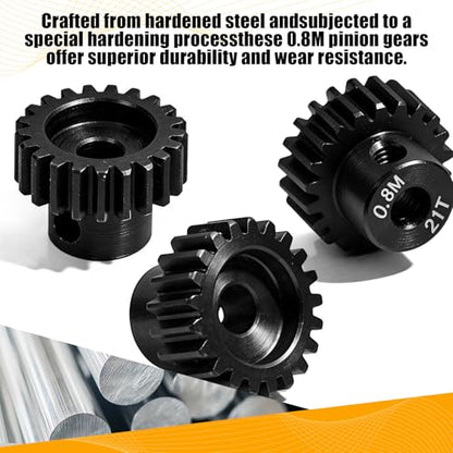 3-Pack Steel Metal 0.8M 5mm Pinion Motor Gear Sets 21T Compatible with HPI Kyosho Losi Axial Tamiya 1/8 1/10 RC Car Monster Truck Buggy, 0.8 Module Gear for Traxxsa Arrma - style: 3Pcs 21T