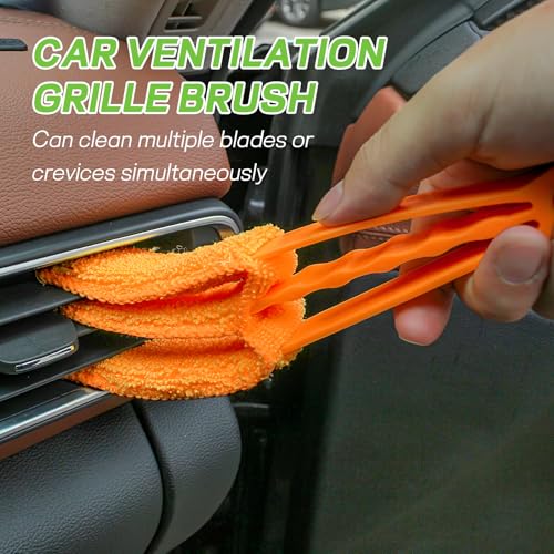 4PCS Blind Cleaner Duster Tool, Washable 7-Finger Window Venetian Blind Shutter Duster Brush, Hand-Held Automotive Cleaning Tool for Blinds, A/C Vent, Keyboard, Car Accessories (Orange)