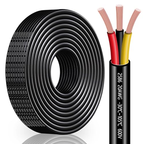 20 Gauge Wire 3 Conductor,20 AWG Electrical Wire Stranded PVC Cord Oxygen-Free Copper Cable,26FT 3 Core Pure Copper Flexible Cable Wire for LED Lamp Lighting Strips Automotive (20AWG-3C, 26FT)… - size: 26FT, style: 20AWG-3C