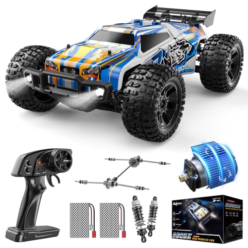 1:10 Large High Speed Remote Control Car with LED Shell Lights, 48+ KM/H, 4WD Offroad Monster Truck for Adults & Kids, Hobby RC Truck Vehicle, 2 Battery Crawler Toy Gift for Boy