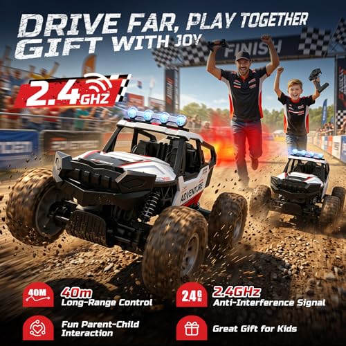 DEERC DE125 1:14 RC Rock Crawler, 4WD Remote Control Off-Road Monster Truck with Mist Spray, Metal Shell, LED Lights, 2.4GHz All-Terrain Car, 2 Batteries, Gifts for Kids & Adults - color: Black