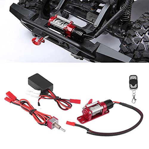 Universal Metal 1/10 Scale RC Winch with Two-Button Remote for Off-Road Crawler Recovery, Compatible with Redcat, Axial SCX10, D90, HPI