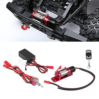 Universal Metal 1/10 Scale RC Winch with Two-Button Remote for Off-Road Crawler Recovery, Compatible with Redcat, Axial SCX10, D90, HPI
