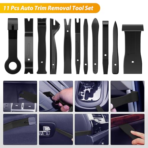 GOOACC 102Pcs Trim Removal Tool, Auto Push Pin Nylon Bumper Retainer Clip Set Fastener Terminal Remover Tool Round Handle Crowbar Kit Car/Radio Panel, Black - color: 102Pcs Clips+ Remover Black