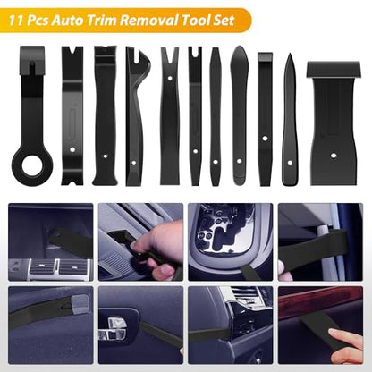 GOOACC 102Pcs Trim Removal Tool, Auto Push Pin Nylon Bumper Retainer Clip Set Fastener Terminal Remover Tool Round Handle Crowbar Kit Car/Radio Panel, Black - color: 102Pcs Clips+ Remover Black